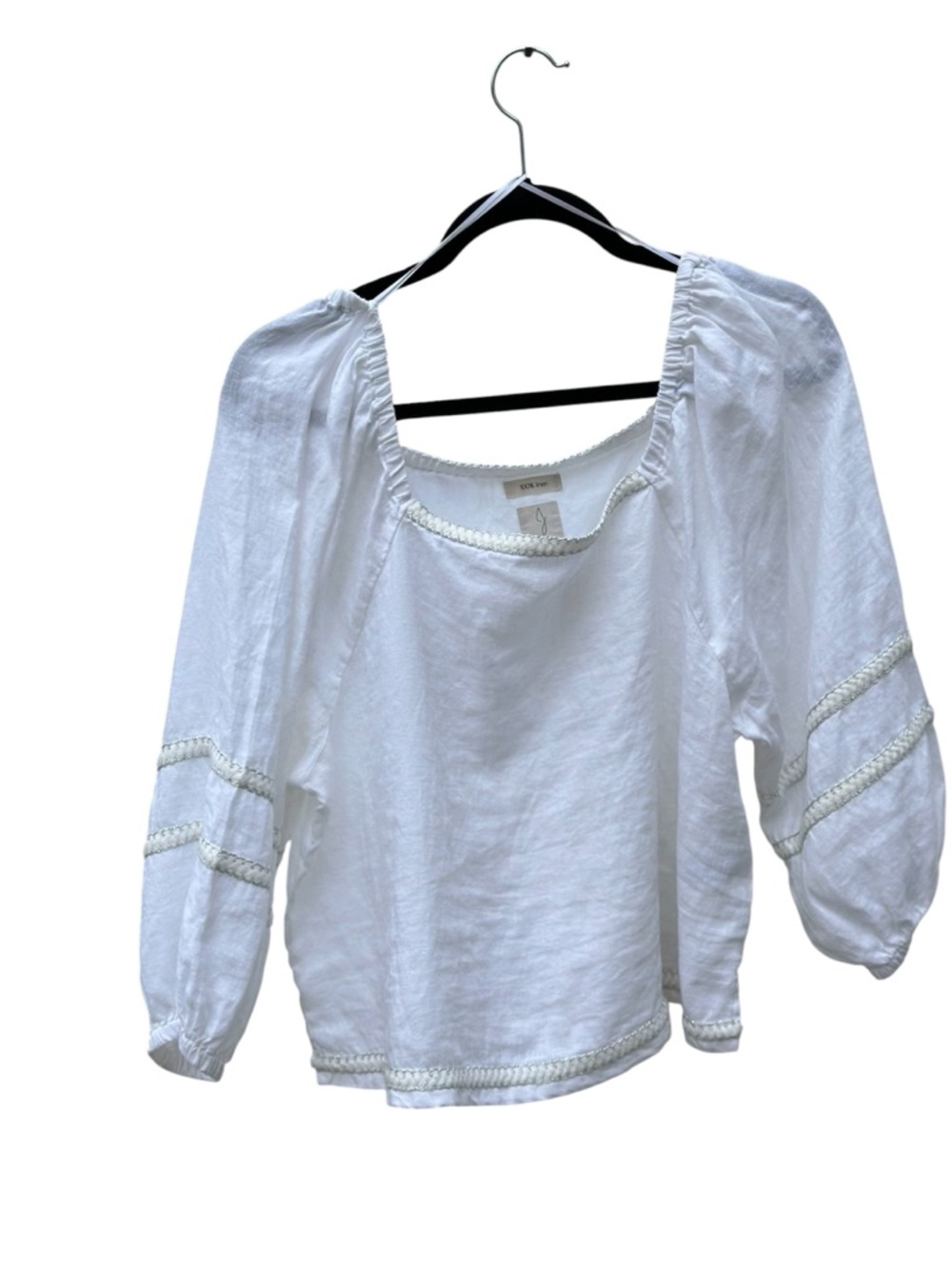 Joie White Peasant Blouse with silver Braided Trim